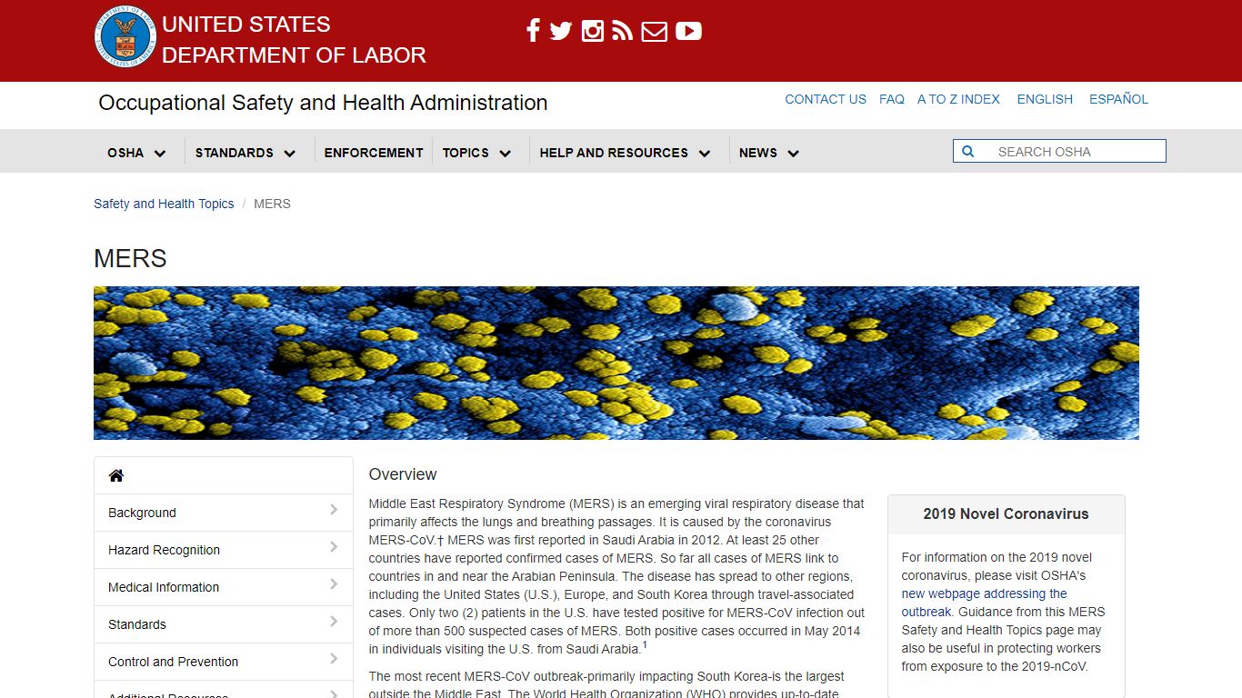 MERS - Overview | Occupational Safety and Health Administration